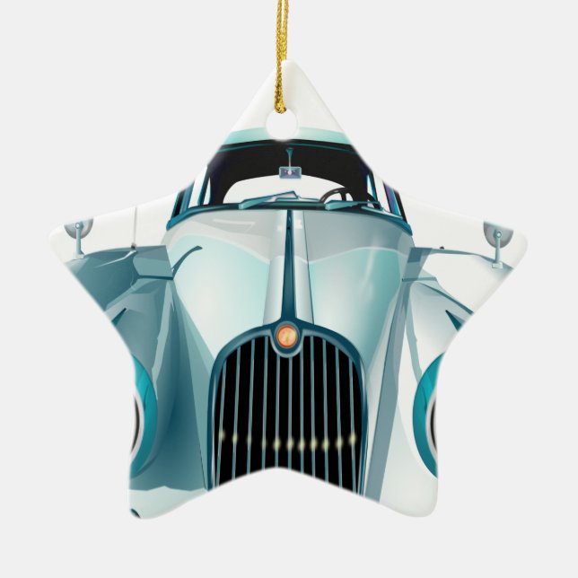 vintage av gamla bilar julgransprydnad keramik (Framsidan)