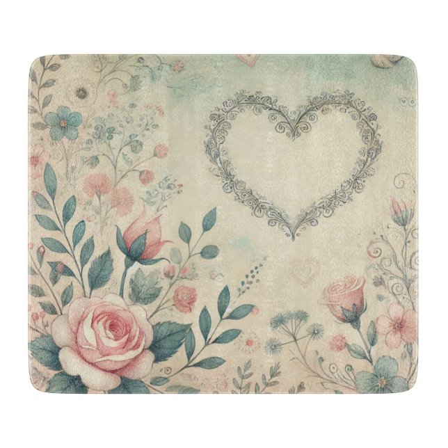 Vintage av hjärtans blommigt, pastellfärgning (Framsidan)