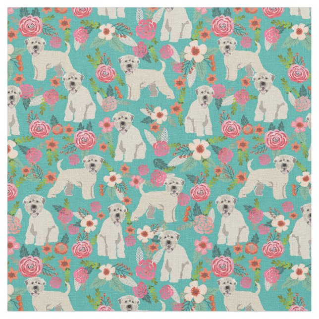 vintage av hund, blommigt turkos tyg (Närbild)