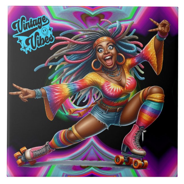 Vintage av keramisk Chic i Hippie-färg Kakelplatta (Framsidan)