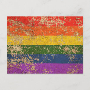 Vintage av kraftig Åldras Regnbåge Gay pride Flagg Vykort