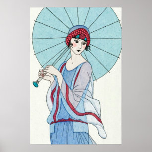 Vintage av kvinna i Parasol Porträtt Poster