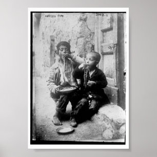 vintage av ’Neapeltyp’ (två pojkar som äter pasta) Poster