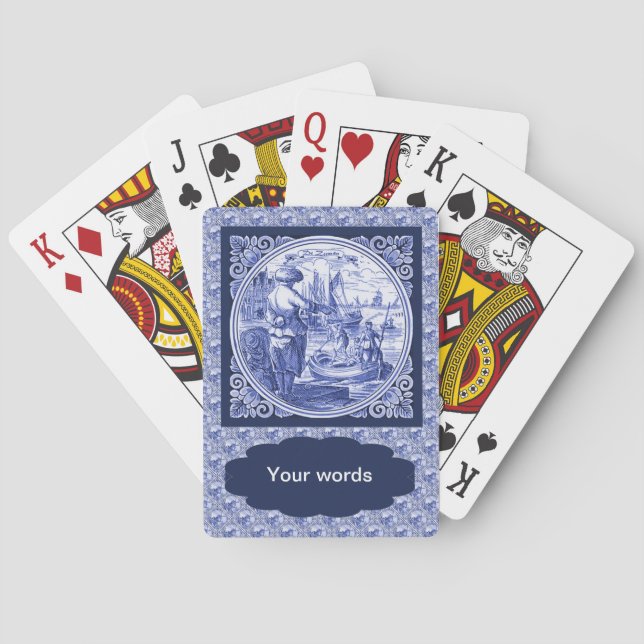 Vintage av nederländsk blå Delft-bild Spelkort (Baksidan)
