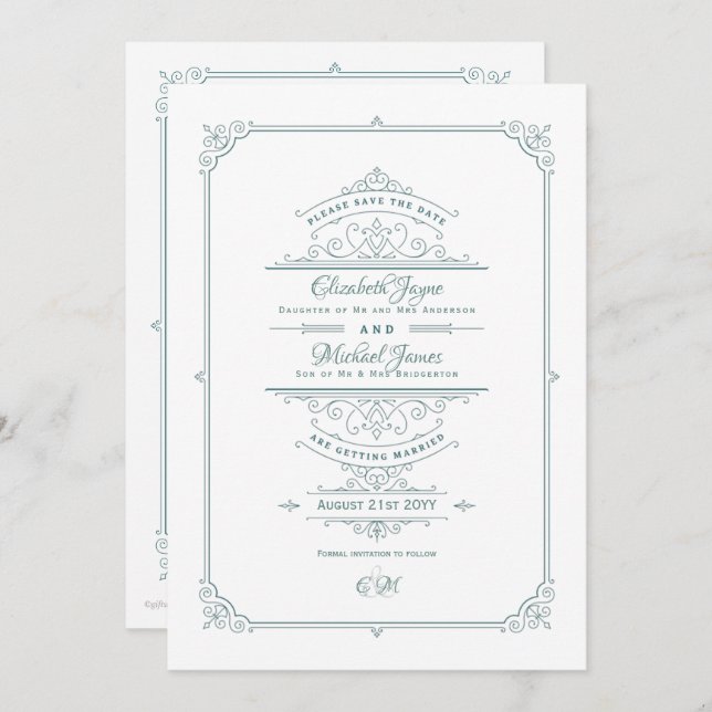 Vintage av nödsituationer Thmet Bröllop spara datu Inbjudningar (Fram/baksida)