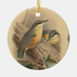Vintage av nuthatch julgransprydnad keramik