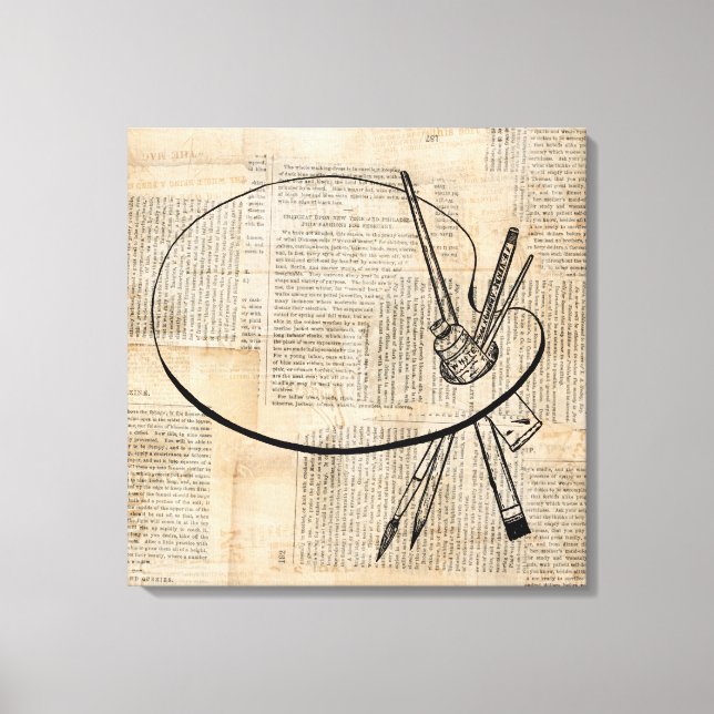 Vintage av Paintpensel & Paint Palette Canvastryck (Framsida)