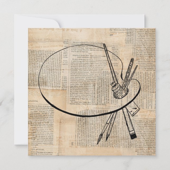 Vintage av Paintpensel & Paint Palette Inbjudningar (Framsida)