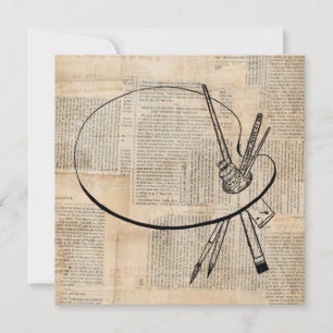 Vintage av Paintpensel & Paint Palette Kort