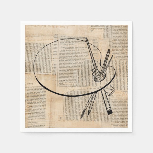 Vintage av Paintpensel & Paint Palette Pappersservett (Framsidan)