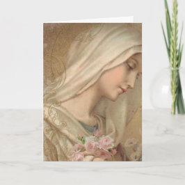 Vintage av religiösa Bläst Jungfru Mary-Blommigt Kort