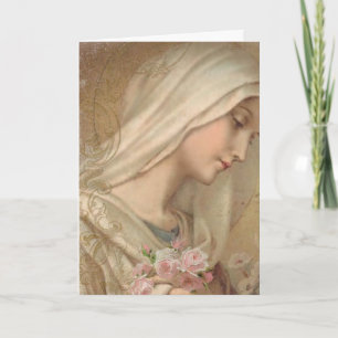 Vintage av religiösa Bläst Jungfru Mary-Blommigt Kort