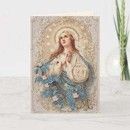 Vintage av religiösa Bläst Jungfru Mary-Blommigt Kort