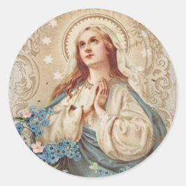 Vintage av religiösa Bläst Jungfru Mary-Blommigt Runt Klistermärke