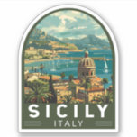 Vintage av Sicilien Italien Travel Art Klistermärken<br><div class="desc">Färgdesign för sidokrovektor. Sicilien,  den största Medelhavsön,  är precis utanför Italiens "stå". Dess historik över riken återspeglas i platser som Temperaturdalen.</div>