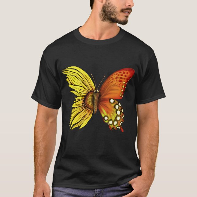 Vintage av solrosfjäril-blommigt t shirt (Framsida)