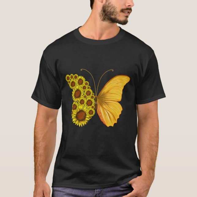 Vintage av solrosfjäril-blommigt t shirt (Framsida)