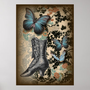 vintage av steampunk blommigt butterfly  shon Vict Poster
