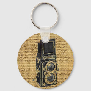 vintage av steampunk-skript, burlap-antika kamera nyckelring