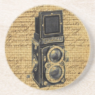 vintage av steampunk-skript, burlap-antika kamera underlägg