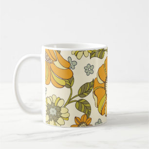Vintage av stora  handritade Blommigtar Kaffemugg