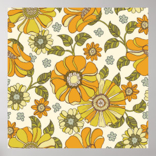 Vintage av stora  handritade Blommigtar Poster