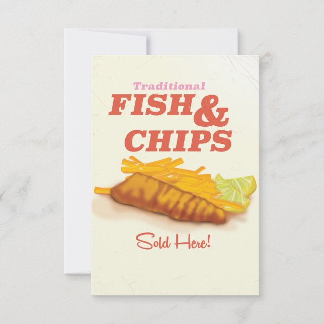 Vintage av traditionell fisk och Chip Inbjudningar (Framsida)