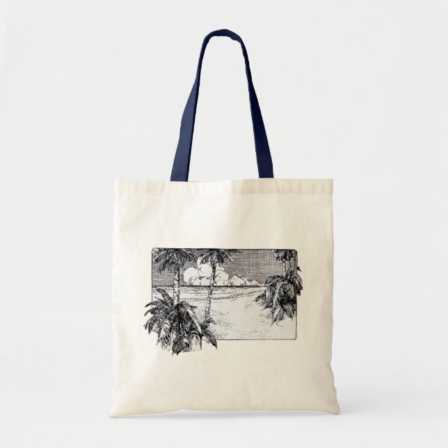 Vintage av tropisk strand syd-Vind Art Tygkasse (Framsidan)