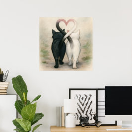 Vintage av vattenfärg på Cats Valentine Day Helgda Poster