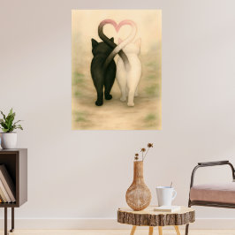 Vintage av vattenfärg på Cats Valentine Day Helgda Poster