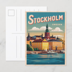 vintage av vattenfront för sverige av boskapshyll vykort