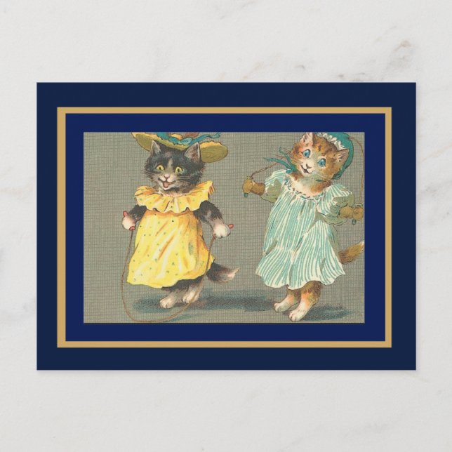 Vintage av vykort hoppas över katter (Framsida)