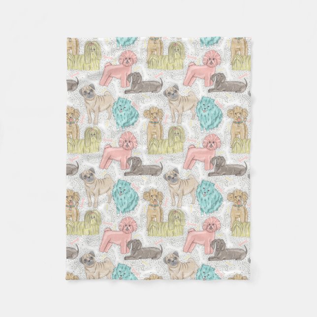 Vintage-avbildningar för Hundälskare Fleecefilt (Framsidan)