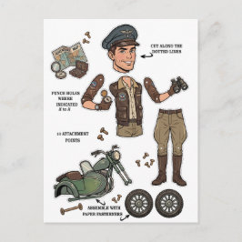 Vintage äventyrsdocka papper docka kit vykort