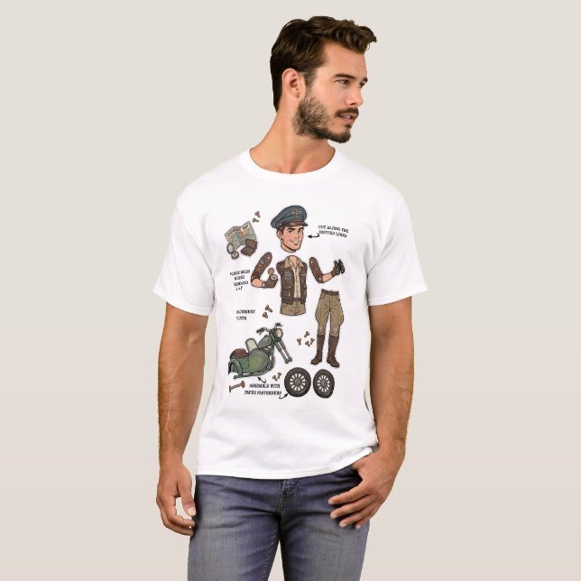 Vintage äventyrsman papperdocka kit t shirt (Hel framsida)