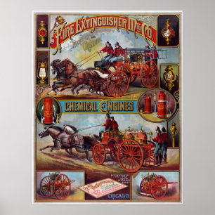 Vintage avfyrar eldsläckareadvertizingaffischen poster