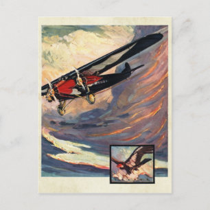 Vintage Aviation Airlines Färg Art Vykort