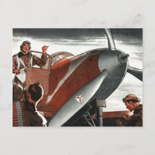 Vintage Aviation Airlines Färg Art Vykort