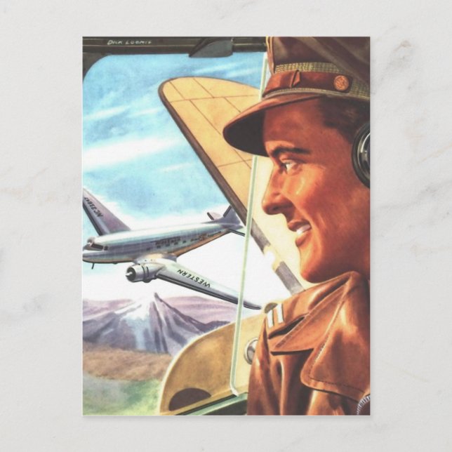 Vintage Aviation Airlines Färg Art Vykort (Framsida)