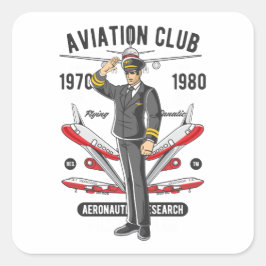 Vintage Aviation Klubb Pilot Flight Instructor Fyrkantigt Klistermärke
