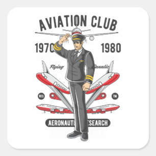 Vintage Aviation Klubb Pilot Flight Instructor Fyrkantigt Klistermärke