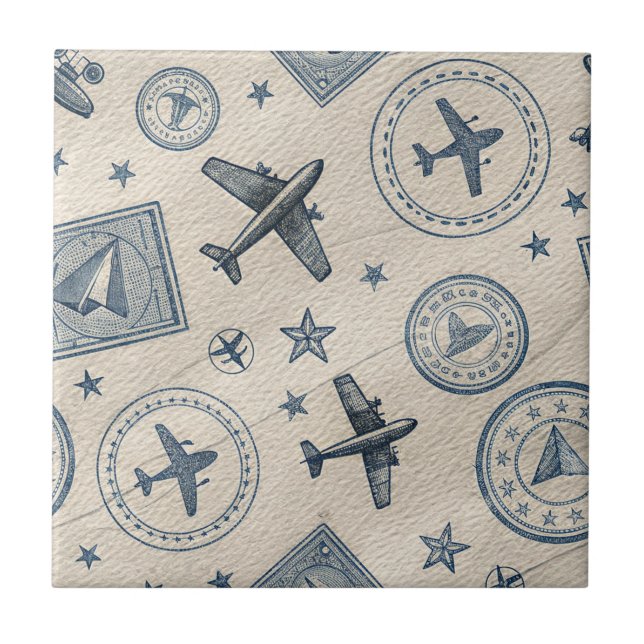 Vintage Aviation Pass-resemålmönster (1) Kakelplatta (Framsidan)