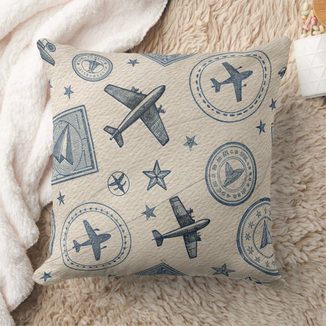 Vintage Aviation Pass-resemålmönster (1) Kudde (Filt)