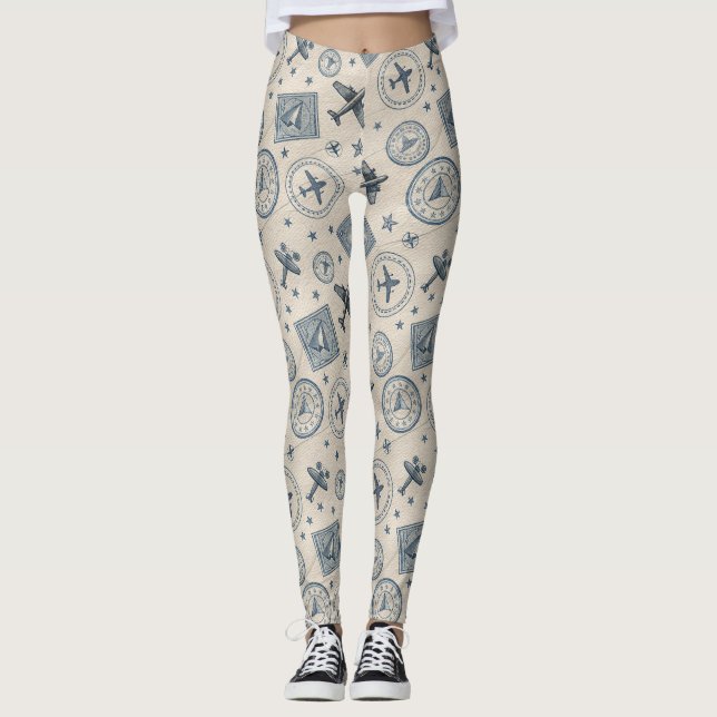Vintage Aviation Pass-resemålmönster (1) Leggings (Framsida)