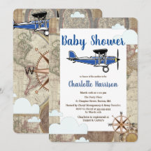 Vintage Aviator Airplan World Travel Baby Shower
