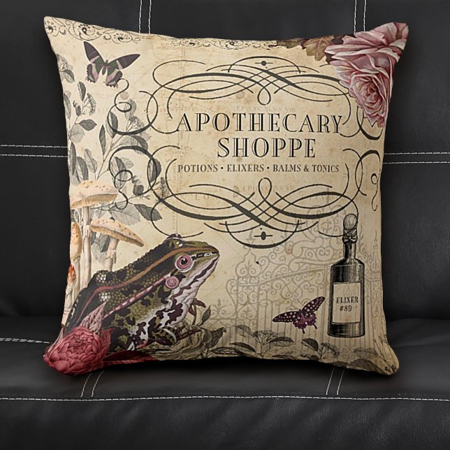 Vintage - avsvärja kollage-potek kudde (Halloween apothecary vintage decoupage pillow.)