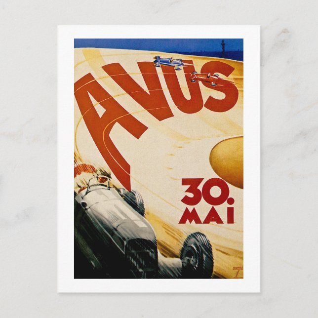 Vintage AVUS Tävling Poster Vykort (Framsida)