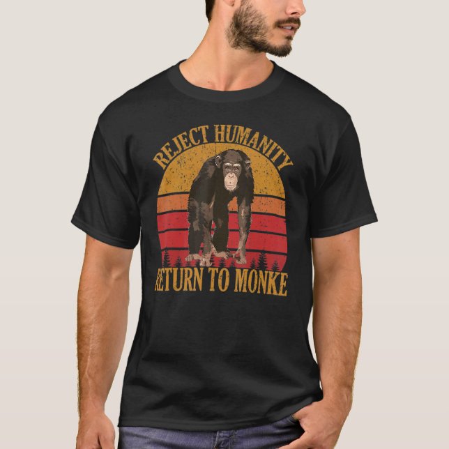 Vintage avvisa humanitet tillbaka till Monke T Shirt (Framsida)