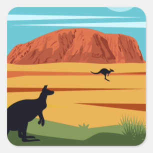 Vintage Ayers Sten Australia Kangaroos Travel Fyrkantigt Klistermärke