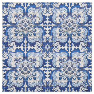 Vintage Azulejo Tile Blommönster Tyg